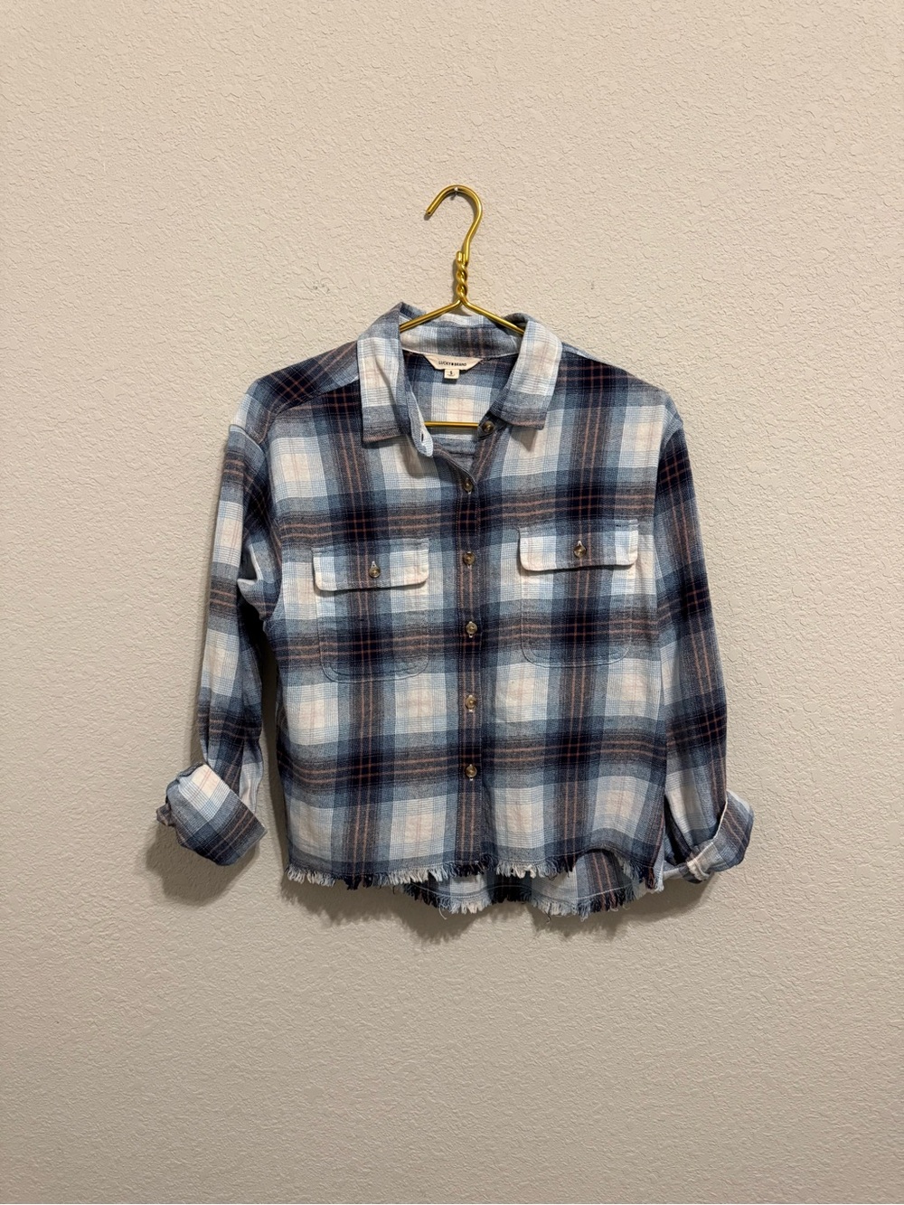 Lucky Brand Blue and White Plaid Button-Front Shirt